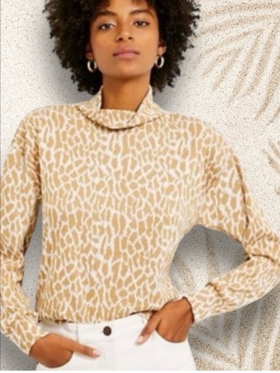 LOFT Sweaters - LOFT MOCKNECK PULLOVER ANIMAL PRINT SWEATER SIZE MEDIUM